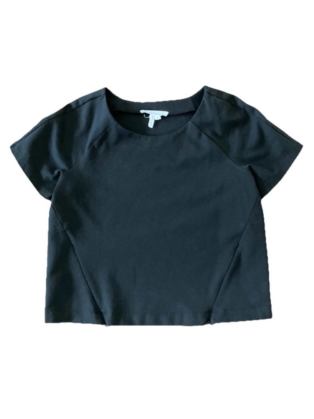 BCBG Generation Women's Black Short Sleeves Stretchy Boxy Basic Pull Over Top L.